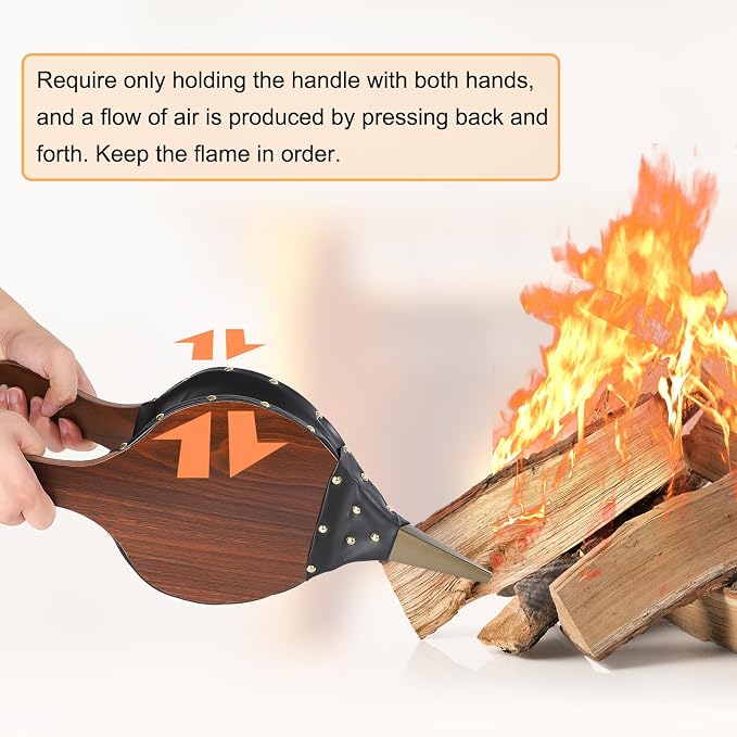 Gtongoko Fireplace Bellows 19" x 7.5" Large Fire Bellow for Indoor Outdoor Camping BBQ Wood Air Blower Hand Bellow Pump Pit Barbeque Fire Tools Accessories with Hanging Strap, Brown