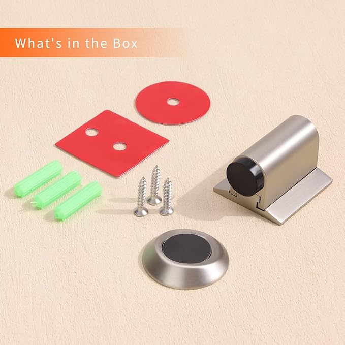 Bak Bo Magnetic Door Stoppers 4 Pack Bottom of Door Holder Keep Door Open No Drilling Magnet Floor Door Stop with Screws and Adhesive Brushed Nickel DS268BN-4