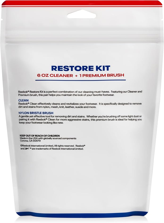 Reebok Restore Kit - Shoe Cleaner Kit, 6oz Cleaner and Conditioner with Premium Shoe Cleaning Brush - Shoes Cleaner Kit for Sneakers, Leather, Suede, Canvas & More