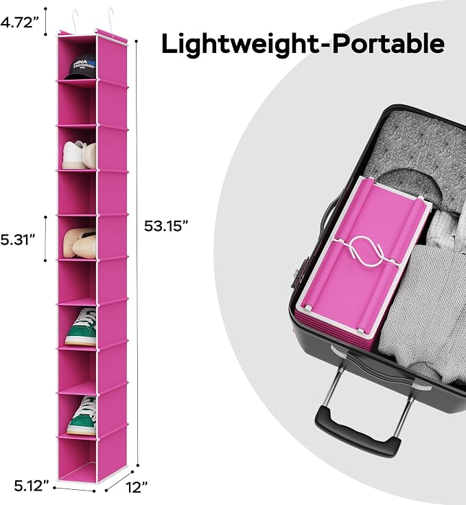 MAX Houser 2 Pack 10 Tier Slim Hanging Shoe Organizer, Narrow Closet Hanging Storage Shelf, Pink