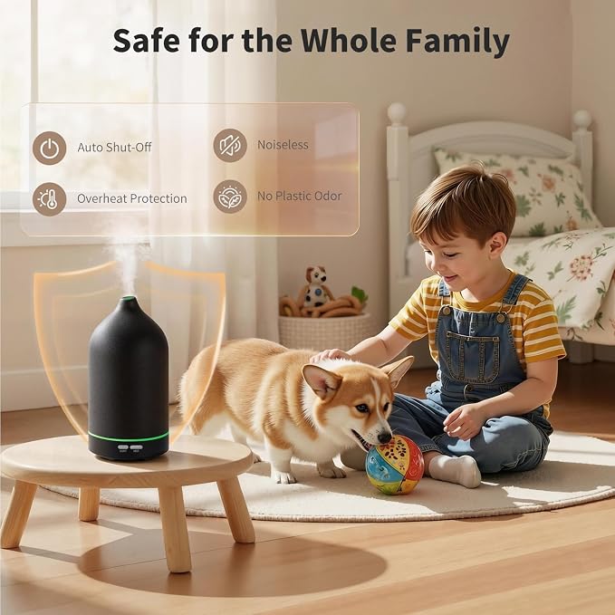 URPOWER 120mL Ceramic Essential Oil Diffuser Quiet Diffusers for Home | Sleek Ceramic Design with Ultrasonic Mist, 2 Mist Modes and Ambient LED Lighting Brings Comfort to Your Daily Routine