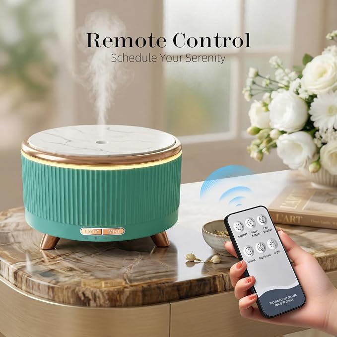500ml Essential Oil Diffuser, Ultrasonic Aromatherapy Humidifier | with Remote Control, 7-Color LED Light, Timer & Auto Shut-Off, Cool Mist Diffuser for Home, Bedroom, Office (Emerald)