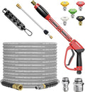 Pressure Washer Gun and Hose Kit, 4800PSI Steel-Braided & Durable - Flexible & Kink-Resistant Power Washer Hose 50 FT with 3/8" Swivel Quick Connector and M22 14mm Adapters Replacement