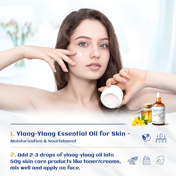 HIQILI Ylang-Ylang Essential Oil for Diffuser, Aromatherapy, DIY Perfumes | Long-Lasting Exotic Floral Scent for Home, Living Spaces & Massage - 30mL / 1.01 fl oz