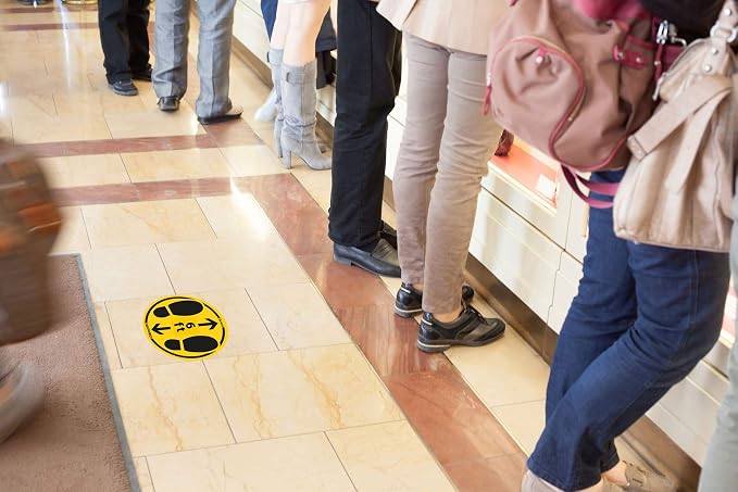 Tarifold Anti-Slip Footstep Floor Signs, 13.75 Inch, 10 Pack | Permanent adhesive vinyl floor signs, scratch-resistant laminate, anti-slip surface, yellow and black, indoor use