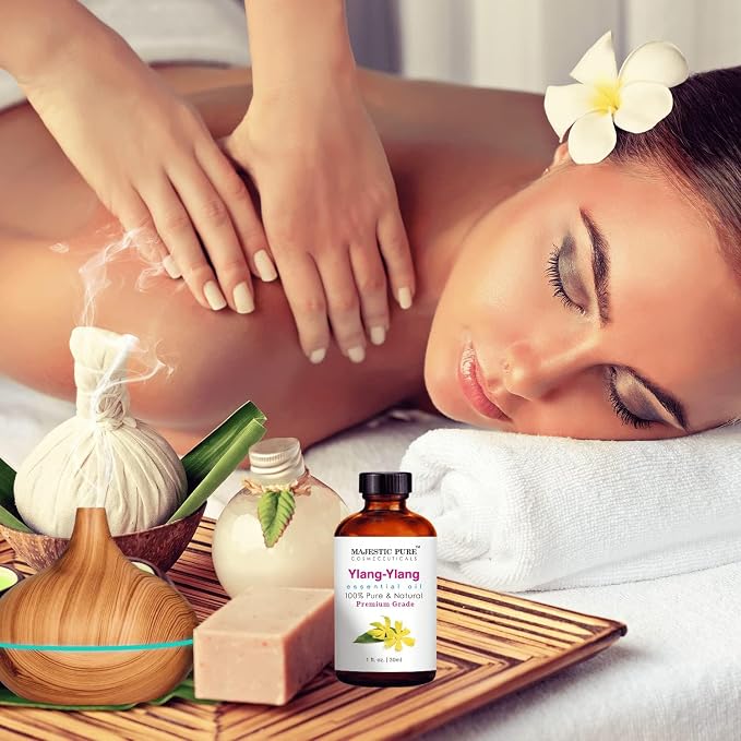 Majestic Pure Ylang Ylang Essential Oil for Diffuser - 4 Fl Oz | 100% Natural Essentials Oils Ideal for Relaxing Tense Mood, Eliminating Odor, Creating Peaceful Atmosphere for Sleep & Work