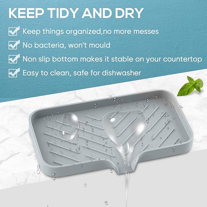 Kitchen Soap Tray,Kitchen Sink Tray Sponge Tray Kitchen Sponge Holder Self Draining Premium Silicone Soap Holder for Bathroom Counter Sink Caddy Organizer for Dish Soap Bottle,Soap Dispenser