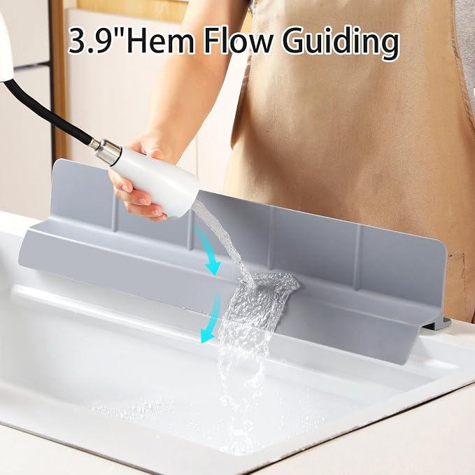 23" Ultra Silicone Sink Splash Guard Released in 2025/Dec,Self-Draining Water Splash Guard for Kitchen Sink,Bathroom and Island,with 3.5" High Splash Guard & 7 Strong Suction Cup (Grey)
