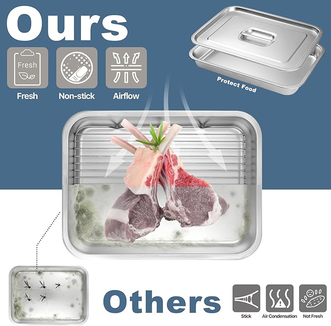 Grilling Prep and Serve Trays,Stainless Steel Large Capacity Food Prep Trays with Lid, Cutting Board Cooling Rack Food Tongs and Cleaning Brush,BBQ Accessories Gift