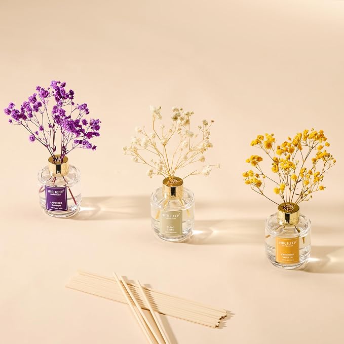 Reed Diffuser Set of 3,Clean Linen Cashmere Vanilla Lavender Garden Oil Reed Diffusers for Bedroom Living Room Office Aromatherapy Oil Reed Diffuser for Gift 50ml x 3