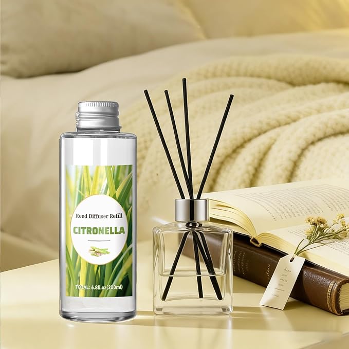 STRN Citronella Reed Diffuser Refill, Lemongrass Scented Diffuser 200ML | Summer Long-Lasting Fragrance for Living Room, Bedroom, Office