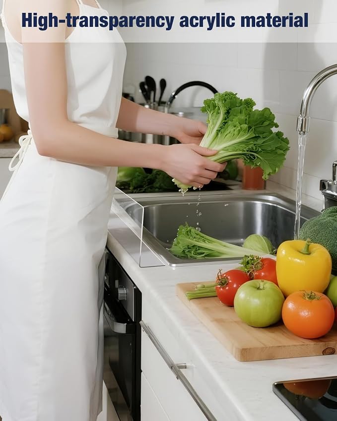 Acrylic Sink Splash Guard, Highly Transparent Fixed Splash Guard for Kitchen Island & Bathroom（15.8"L x 1.6"W x 4.7"H）