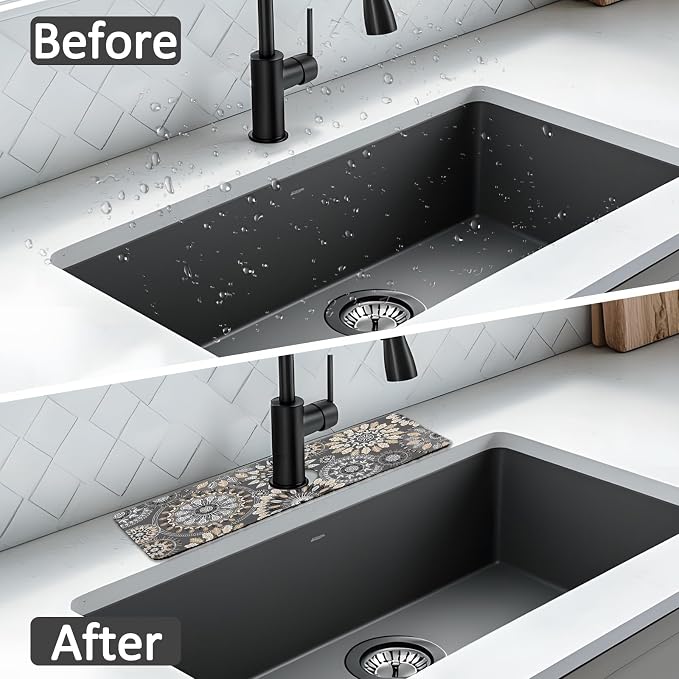 2PCS 15" X 5.5" Kitchen Sink Splash Guard Faucet Mat Mandala Super Absorbent Fast Drying Faucet Guard & Draining Mat Sink Splash Guard Behind Faucet for Kitchen, Bathroom