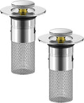 Bathroom Sink Stopper Hair Catcher, Pop Up Drain Plug with Strainer and Filter Basket, Universal Replacement Cover, 2 Pack