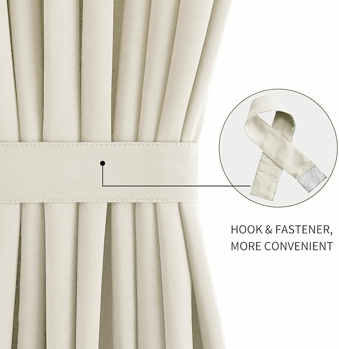 DWCN French Door Curtains – Rod Pocket Thermal Blackout Curtain for Doors with Glass Window, Kitchen and Patio Doors for Privacy, 54 X 72 Inches Long, 1 Curtain Panel with Tieback, Light Beige