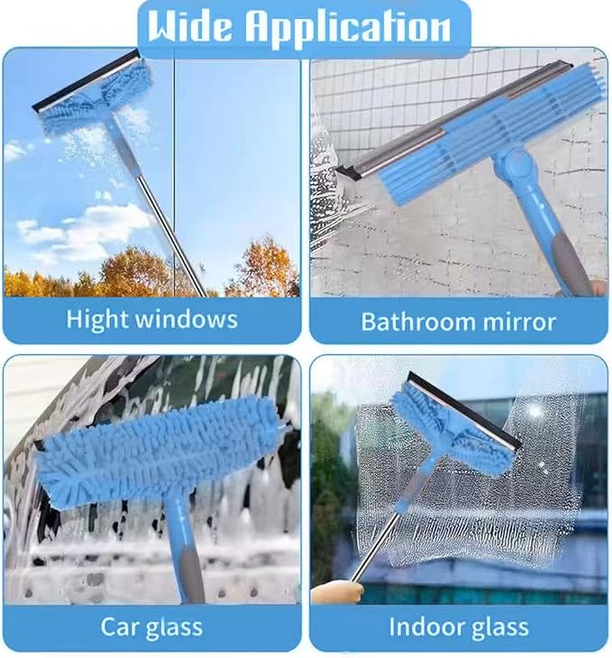 2-in-1 Window Cleaner Tool, 68'' Squeegee for Window Cleaning | Extension Pole, Scrubber with Rotating Head, Streak-Free Squeegee, Thickened Stainless Steel, In/Outdoor Washing Equipment