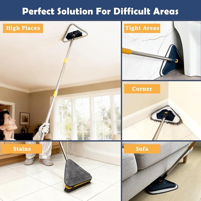 Wall Cleaner Mop with Long Handle, 5-in-1 Walls Cleaner Mops with 6 Replacement Microfiber Chenille Pads, Squeegee, Scrubber for Painted Walls, Window, Floor, Baseboards