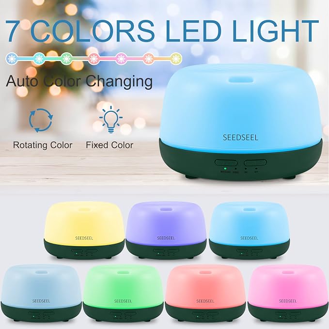 SEEDSEEL 300ML Mini Essential Oil Diffuser with USB-C Power Cord, 7 LED Color Changing Lights, 8 Hours Wood Grain Remote Control Aromatherapy Diffuser. Oil Diffuser for Room, Bedroom, Office, Home