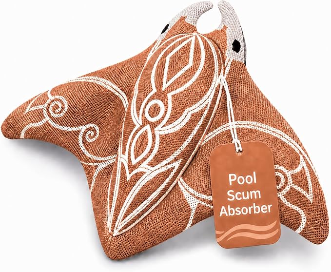 Swimming Pool & Swim Spa Scum Absorber - Copper Oil Absorbing Stingray, Reusable Floating Sponge Removes Oil Lotion Slime from Pool Water Surface, Machine Washable
