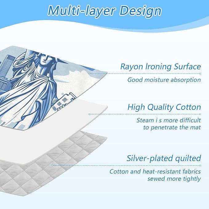 Ironing Mat Portable Ironing Pad Ironing Blanket for Table Top Heat Resistance Double-Side Using Travel Large 47.2 x 27.6 Inch Foldable Lightweight Statue Of Liberty New York Skyline Waves Bl