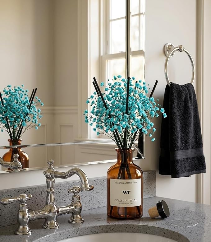 Flower Reed Diffuser Set Ocean Mist & Sea Salt Scent for Bathroom Air Fresheners | 4.0 fl oz Essential Oils with Sticks Home Fragrance Defusers | House Bedroom Office Shelf Decor & Gift