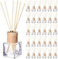 Roshtia 30 Set Reed Diffuser Bottles 50ml Glass Wooden Caps Rattan Sticks | Empty Refillable DIY Oils, Mini Square Jars Bulk, Ideal Home Office Aromatherapy Gifts, 1.7 Oz Fragrance Container