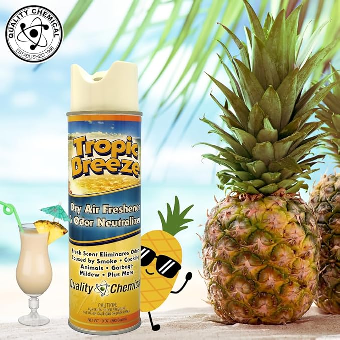 Quality Chemical Tropic Breeze - The Most Powerful Dry Air Freshener and Odor Eliminator - Best Room Deodorizer and Air Spray for a Fresh and Clean Home 10 oz Can (Pack of 12)