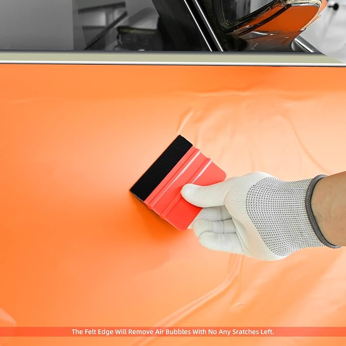 EHDIS 10pcs Vinyl Squeegee 4 Inch Car Vinyl Scraper Decal Applicator Window Tint Wallpaper Smoothing Tool with Black Fabric Felt Edge (Red)