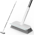 AIR U+ Concrete Scrub Brush, Long Handle, 7-Row Wire Bristles, Squeegee | Removes moss, algae and tough buildup from patios, driveways, pavers and garage floors, focused control for edges and steps