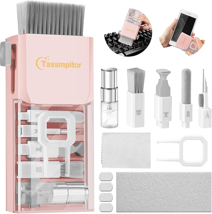 Keyboard Cleaning Kit, All-in-One Laptop & Computer Screen Cleaner, Pink | Multi-function Electronic Cleaner, Soft Bristle Brush, Computer Screen-safe Spray, Compact, for MacBook, iPad, iPhone, earbud