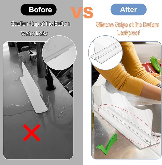 Beautyflier Splash Guard for Kitchen Sink Area Placed, Premium Kitchen Sink Water Splash Guard Behind the Sink/Behind Faucet, for Kitchen, Island and Bathroom, 16.75 Inches, Bottom Leak-Proof