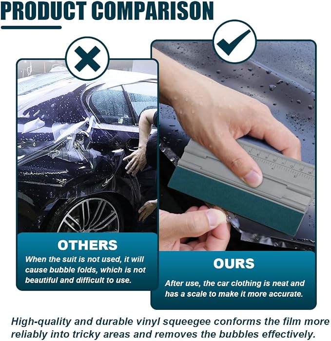 12 Inch Vinyl Wrap Squeegee, Window Tint Squeegee Installation Tool with Ruler 15CM & Suede Felt Edge, Car Vinyl Wrap Scraper Tool for Sign-Making Graphic Wallpaper Film Smoothing (12 Inch)