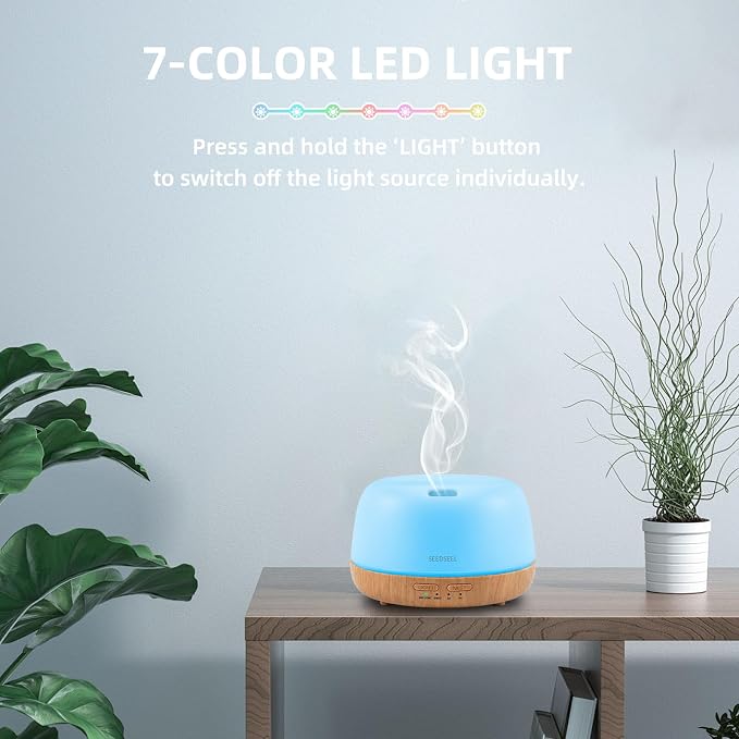 SEEDSEEL 300ML Essential Oil Diffuser with 7-Color LED Lights and Remote Control, Modern Minimalist Design, High-Efficiency Ultrasonic Mist Aromatherapy Diffuser for Home