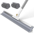 2-in-1 Floor Squeegee Broom, 180-Degree Head, 2 Microfiber Pads | 62-Inch Long Handle for Water Removal and Pet Hair on Tile and Concrete in Bathrooms, Kitchens, Showers, Garages and Patios