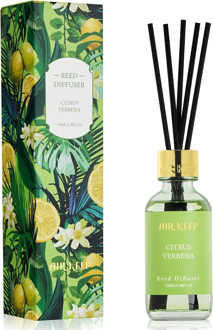 Reed Diffuser Set, 3.38 fl oz (100 ml) - Cirtus Verbena Oil Diffusers with 8 Reed Sticks, Home Fragrance Reed Diffuser for Bathroom Shelf Decor