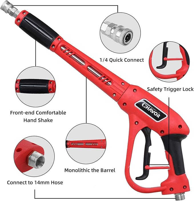 Pressure Washer Gun with Replacement Extension Wand, Upgraded Power Washer Gun with 5 Spray Nozzle Tips, M22 Fitting, 37 Inch, 3000 PSI
