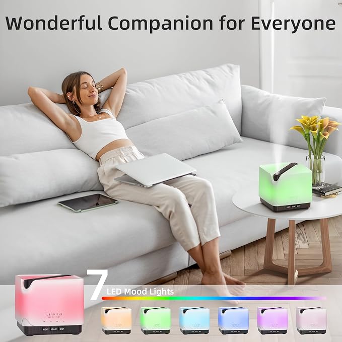 ASAKUKI Essential Oil Diffuser for Home Large 700 ml Humidifier | Automatic Shut-Off, Quiet Aromatherapy Diffuser with 7 LED Lights for Living Room, Kitchen, Bedroom, Hotel - Black