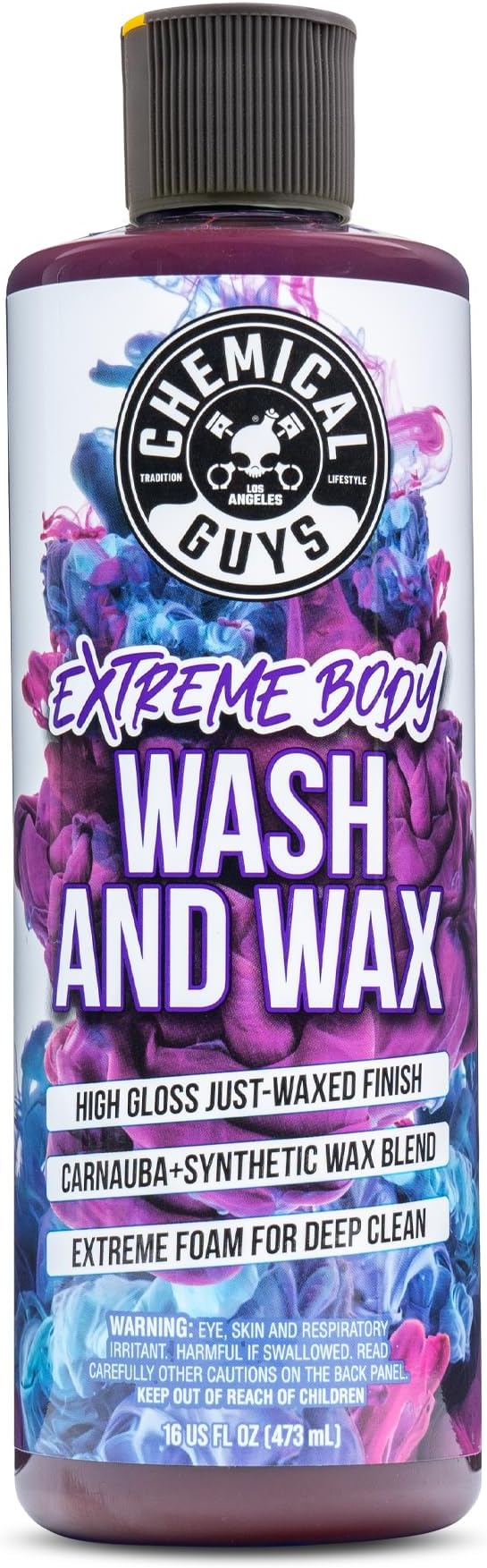 Chemical Guys Extreme Bodywash & Wax Car Wash Soap, 16 oz | Thick clinging foam in cannons, guns or buckets, carnauba adds gloss, gentle on wax and sealant, grape scent
