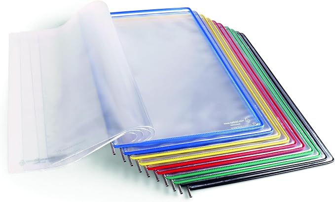 Tarifold FoldFive Desktop Reference System, 50 Pockets, Assorted | 10 folding panels with 5 clear pockets each hold 100 letter-size sheets, compact desktop design, assorted colors