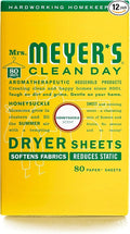 MRS. MEYER'S CLEAN DAY Dryer Sheets,Fabric Softener,Reduces Static,Infused with Essential Oils,Honeysuckle,80 Count (Pack of 12)