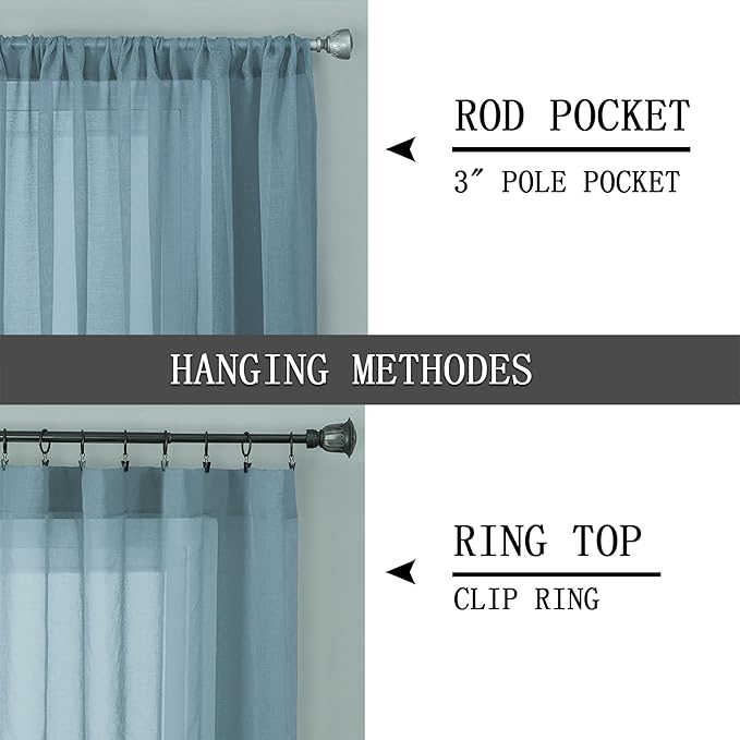 Tollpiz Sheer Curtains Linen Textured Bedroom Curtain Sheers Light Filtering Rod Pocket Voile Curtains for Living Room, 54 x 84 inches Long, Dusty Blue, Set of 2 Panels