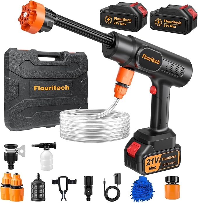 Cordless Pressure Washer, 1200 PSI Portable Power Washer with 6-in-1 Nozzle | 2*21V Batteries, Battery Powered Handheld Pressure Washer Cleaning Tool for Car Wash, Garden, Patio, Home