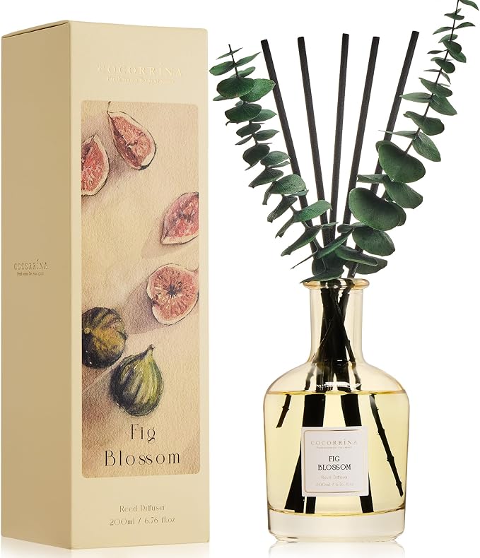 Fig Bloossom Reed Diffuser, 6.76 oz | Real Dried Eucalyptus Leaves, 8 Reeds, Long-Lasting Essential Oil, Home Fragrance, Bedroom or Bathroom Décor