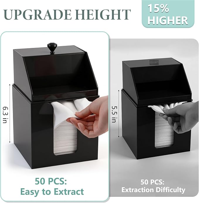 Anyoifax Disposable Facial Towels Storage Double Layer Acrylic Box, Black | Face Towelettes Holder with Clean Skin Club Clean Towel XL Cotton Pads Container Qtip Bin for Bathroom Counter