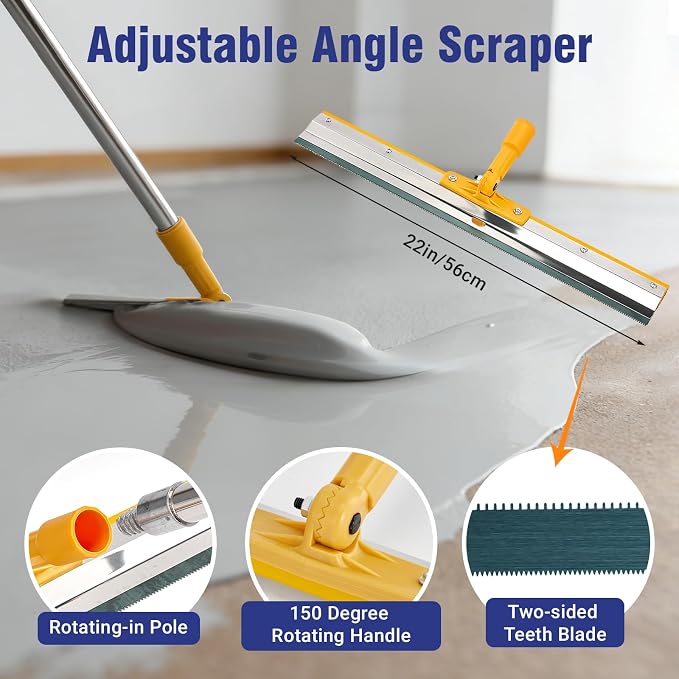 Self Leveling Concrete Tools, Spiked Roller for Self Leveling | with Adjustable 5.1ft Pole, Garage Floor Epoxy Kit with Cement Leveling Rake, Spike Shoes for Epoxy Flooring
