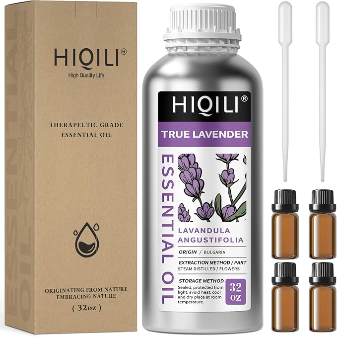 HIQILI Lavender Essential Oil for Aromatherapy, Candle & Soap Making | Large Capacity for Hotels Spas Salons & DIY Studios, Calming Scent, Relaxation & Skin Care - 1000mL / 32 fl oz