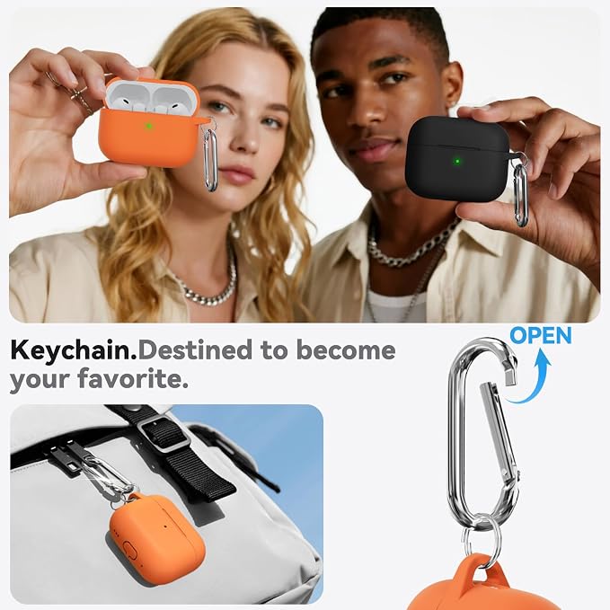 Ljusmicker for AirPods Pro 3 Case 2025 with Cleaner Kit,Orange | Soft Silicone Protective Cover for Apple AirPod Pro 3rd Generation Case with Keychain for Women Men,Shockproof