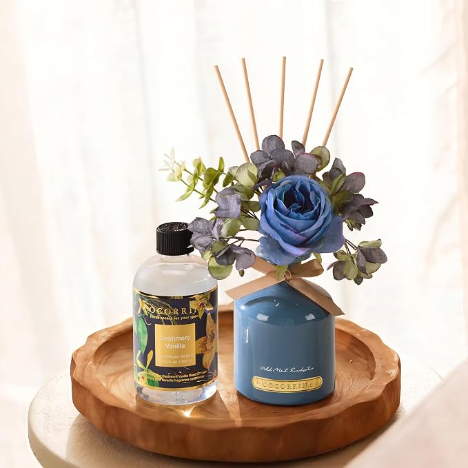 Reed Diffuser Refill Cashmere Vanilla 10.14oz (300ml) with 8 Sticks - Premium Long-Lasting Floral Essential Oil, Home Fragrance for Bedroom, Bathroom Home Decor