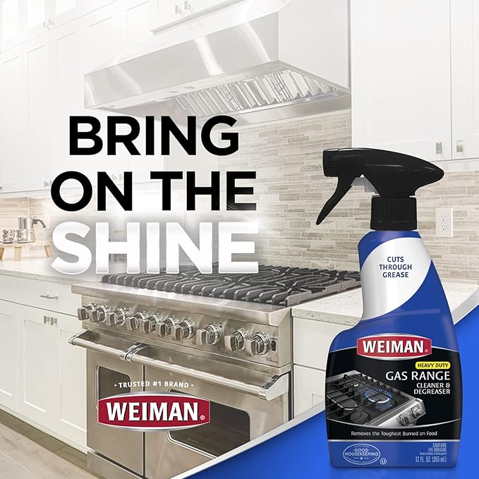 Weiman Heavy Duty Gas Range & Stove Top Cleaner and Degreaser - 2 Pack, 24 Ounces with MicroFiber Cleaning Towel