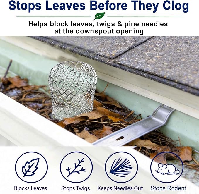 4 Pack Upgrade Gutter Downspout Guards, Heavy Duty Expandable Aluminum Gutter Filter, Leaf Gutter Downspout Screen for 2-4In Downspout Guard Openings, Stop Clogs from Leaves & Twigs